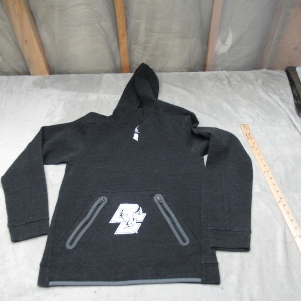 New Balance Sweatshirt Men Small Gray Fleece Line Hood Pullover Run Active LOGO